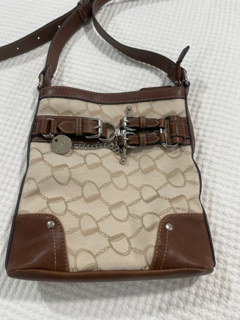 CHAPS Ralph‎ Lauren Equestrian Print Crossbody Bag pu Leather Trim